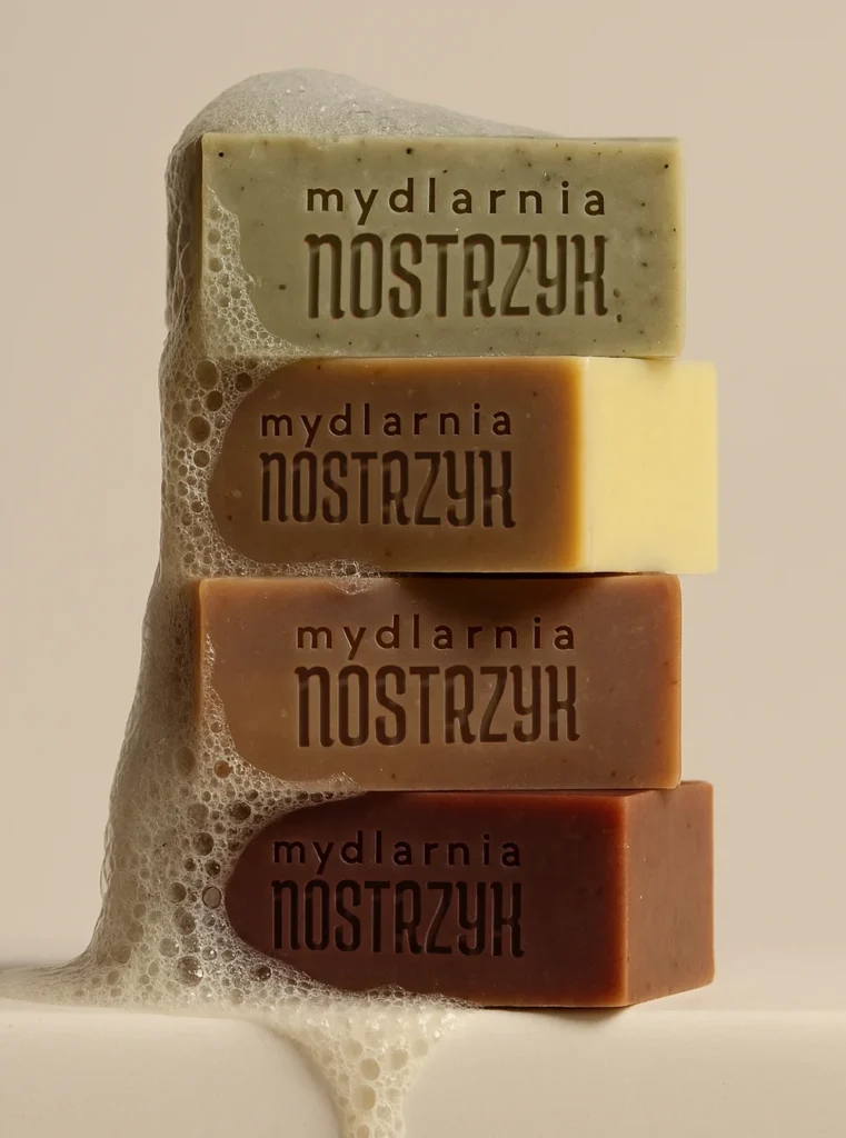 Mydła w kostce „Mydlarnia Nostrzyk”.
